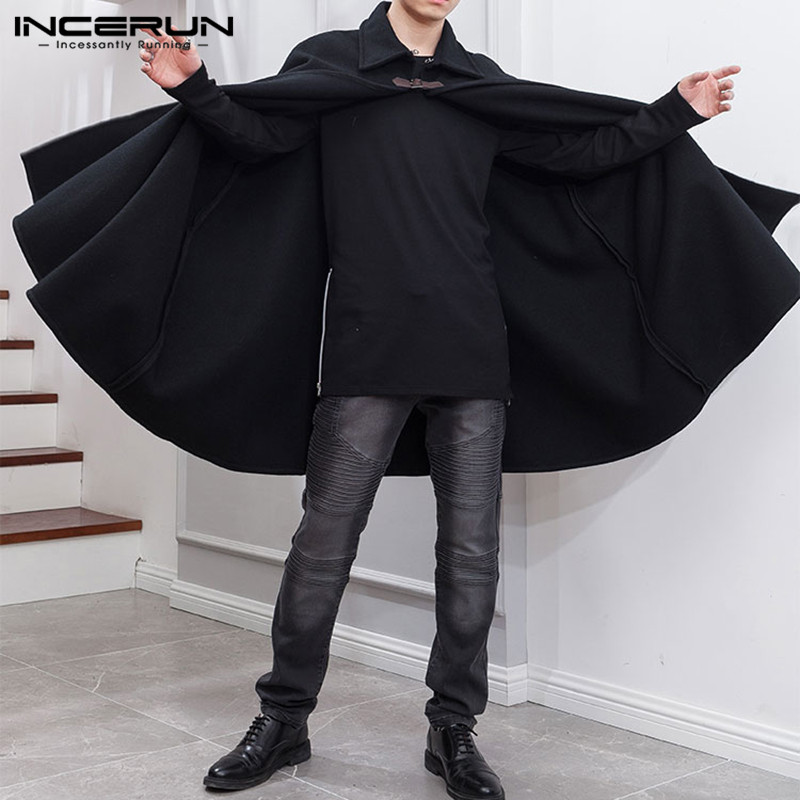Incerun-男性用単色シャツコート,ボタンケープ,防水コ - Mens Fashion Poncho のレビューと価格