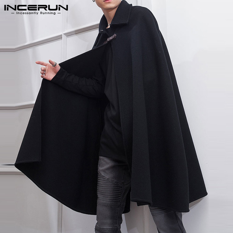 Incerun-男性用単色シャツコート,ボタンケープ,防水コ - Mens Fashion Poncho のレビューと価格