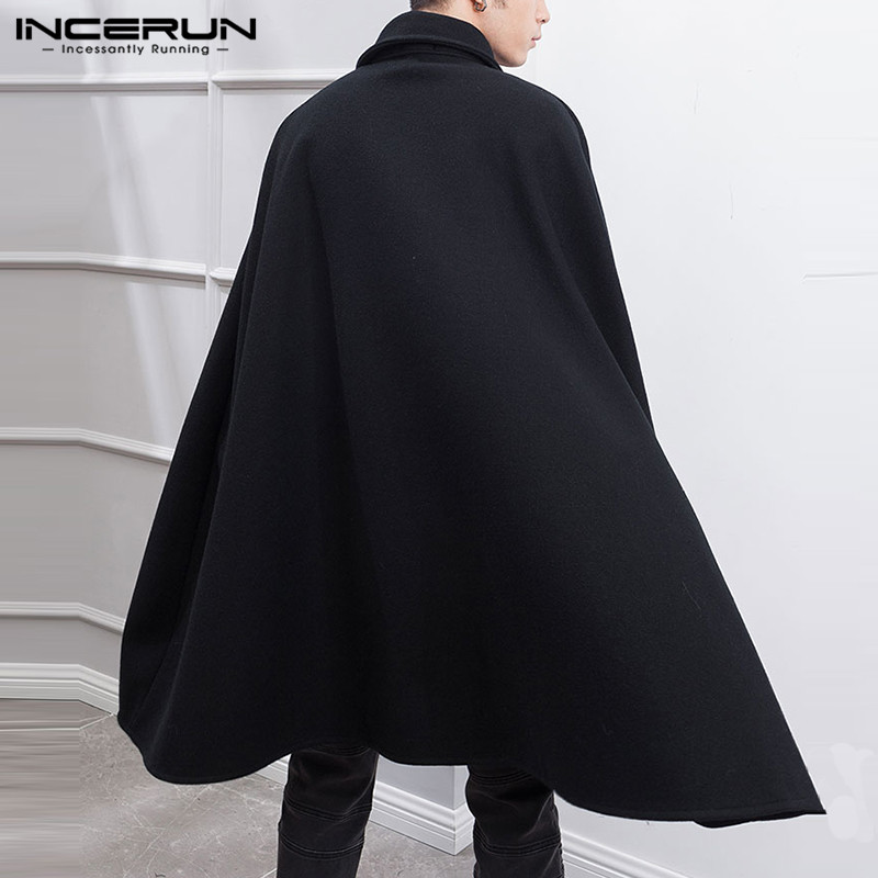 Incerun-男性用単色シャツコート,ボタンケープ,防水コ - Mens Fashion Poncho のレビューと価格