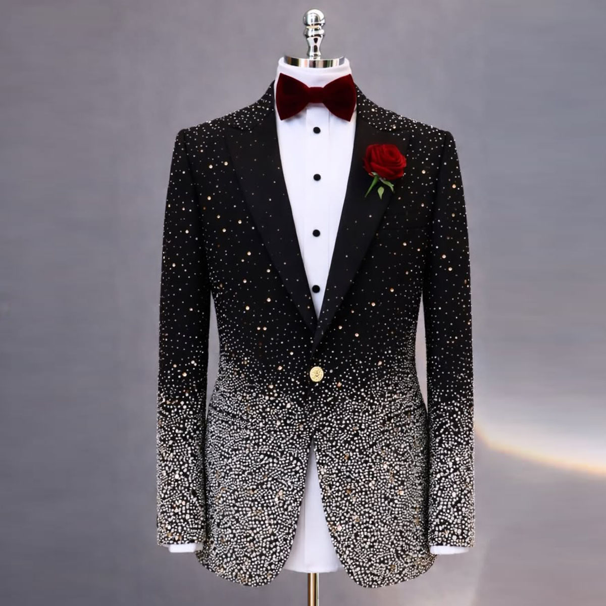 ハンサムなラインストーンダイヤモンドメンズスーツ2ピースセッ - Slim Fit Blazer Men のレビューと価格