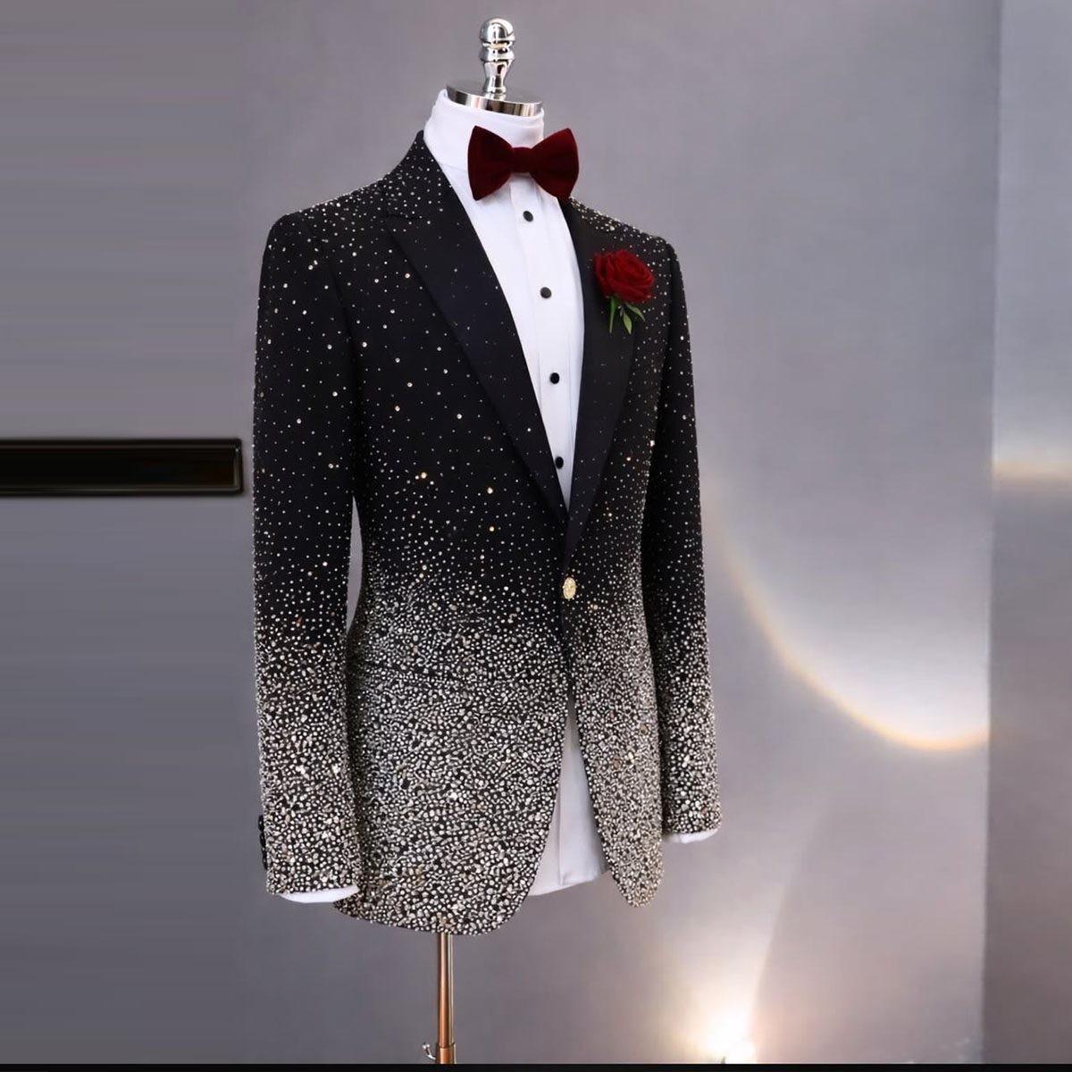 ハンサムなラインストーンダイヤモンドメンズスーツ2ピースセッ - Slim Fit Blazer Men のレビューと価格