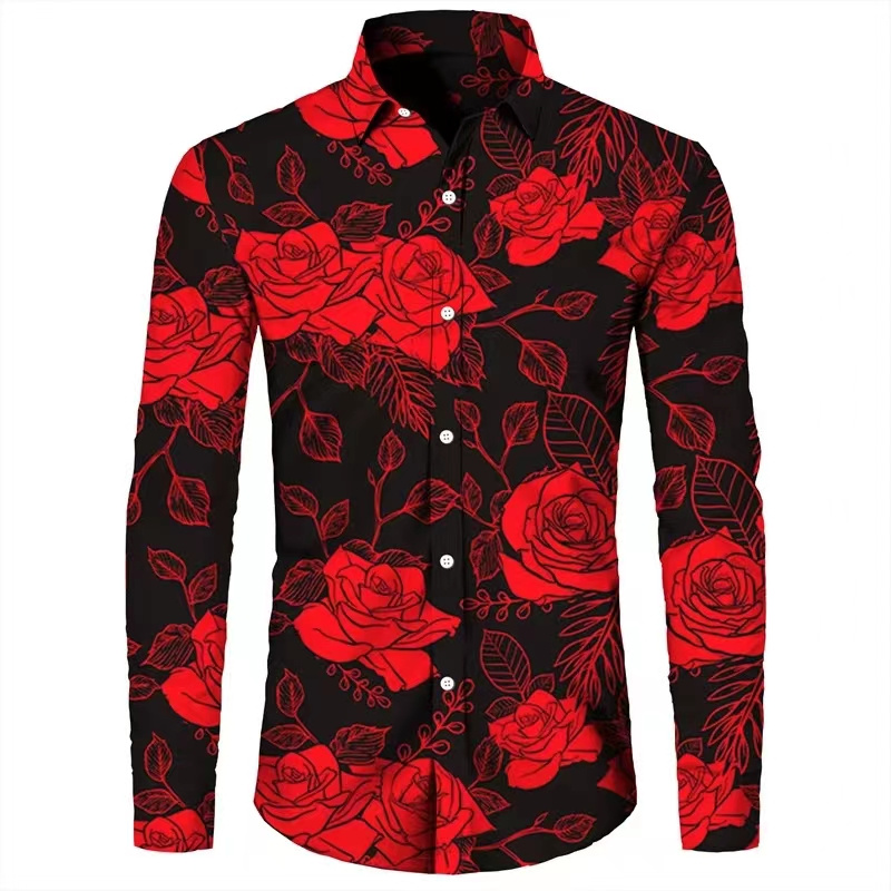 ファッションフラワー3Dプリントメンズ長袖シャツファッション - Mens Fashion Top のレビューと価格