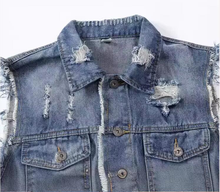 新しいファッション男性ブルーカジュアルリッピングデニムベスト - Men'S Fashion Vest With Jeans のレビューと価格