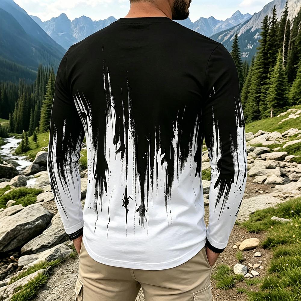 メンズグラデーションインクスプラッシュ長袖Tシャツカジュアル - Mens Fashion Top のレビューと価格
