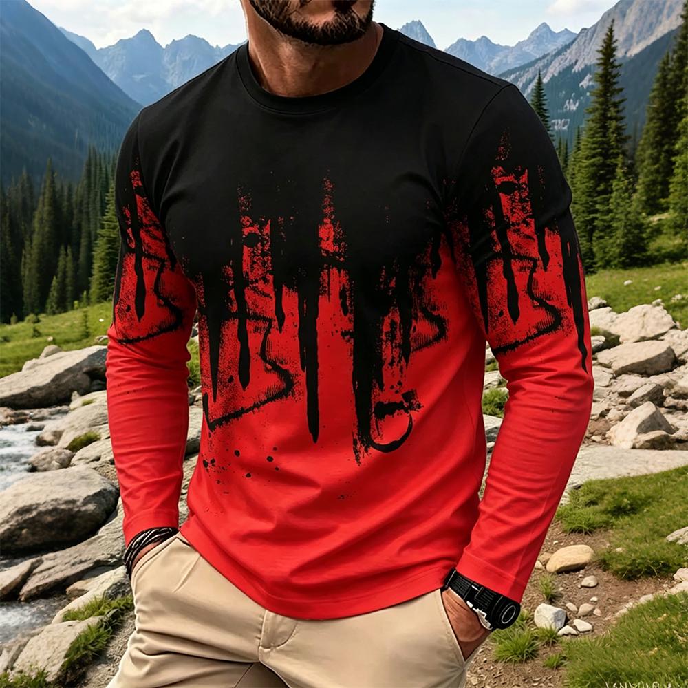 メンズグラデーションインクスプラッシュ長袖Tシャツカジュアル - Mens Fashion Top のレビューと価格