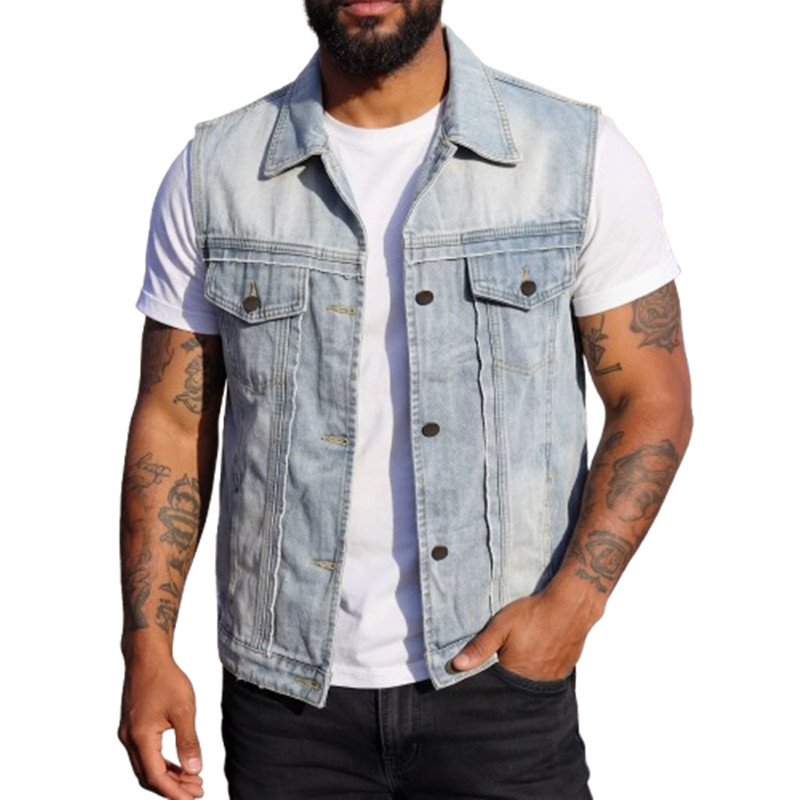 春夏メンズデニムベストファッションヴィンテージカジュアルノー - Men'S Fashion Vest With Jeans のレビューと価格